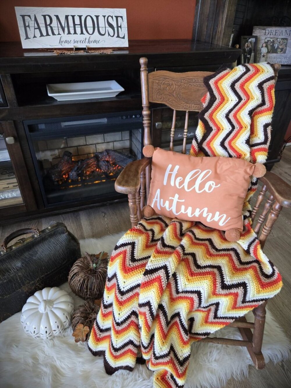 WOW total 70's vibe vintage handmade Afghan in lovely fall colors! 69 x 43